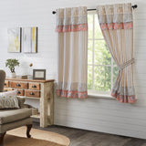 Kaila Ticking Blue Ruffled Short Panel Curtains-Lange General Store