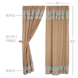 Kaila Ticking Gold Ruffled Long Panel Curtains-Lange General Store