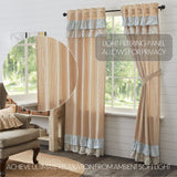 Kaila Ticking Gold Ruffled Long Panel Curtains-Lange General Store