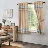 Kaila Ticking Gold Ruffled Short Panel Curtains-Lange General Store