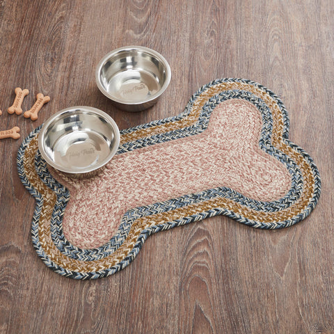 Kayley Dog Bone Braided Waterproof Rug Mat – Medium 15x23 – Navy, Creme, Dusty Rose