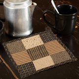 Kettlehurst primitive patchwork pot holder in country black, khaki, and dark creme cotton
