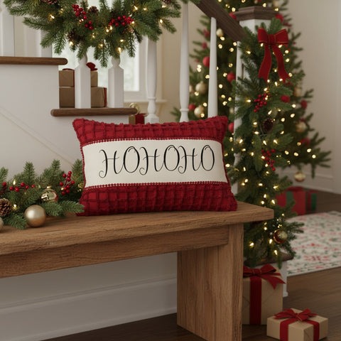 Kringle Chenille Christmas Ho Ho Ho Pillow-Lange General Store