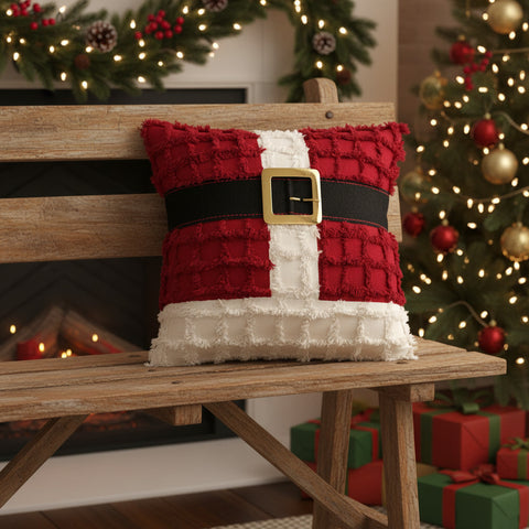 Kringle Chenille Santa Suit Pillow 12"-Lange General Store