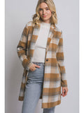 Long Sleeve Plaid Coat - Camel-Lange General Store