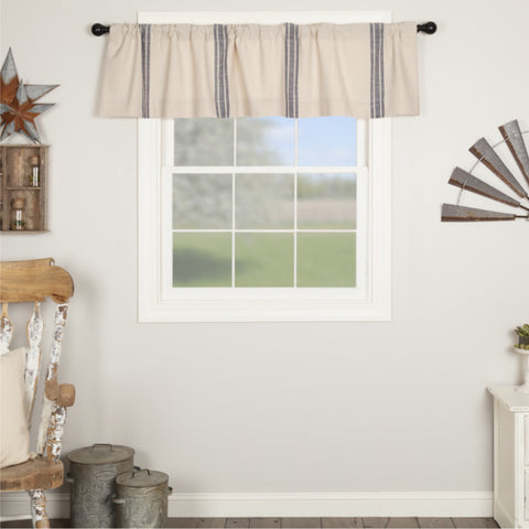 Market Place Blue Grain Sack Stripe Valance-Lange General Store