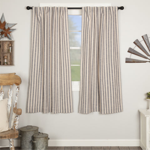 Market Place Blue Ticking Stripe Short Panel Curtains-Lange General Store