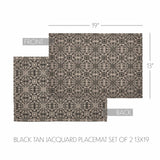 Medallion Black Tan Jacquard Placemats - Set of 2-Lange General Store