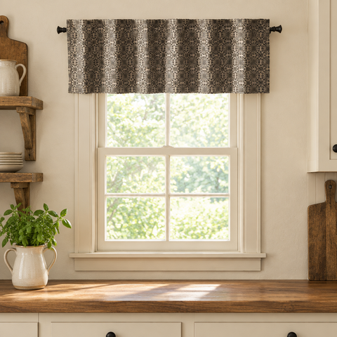 Medallion Black Tan Jacquard Valance lifestyle image