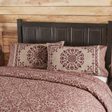 Medallion Burgundy Tan Jacquard Pillow Cases Set