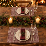 Inviting Christmas table setting with Medallion Burgundy Tan placemats