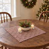 Medallion Burgundy Tan Jacquard Table Topper 20x20 Christmas lifestyle image