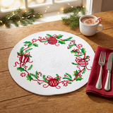 Square Christmas lifestyle image of Merry Nutcrackers Ornaments Braided Placemat