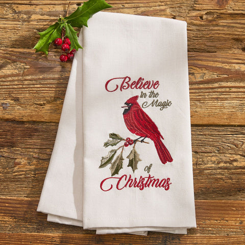 Merry Red Bird Believe In the Magic Of Christmas Dishtowel