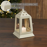 Metal Lantern Antique White Tealight Holder 7"-Lange General Store