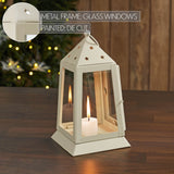 Metal Lantern Antique White Tealight Holder 9"-Lange General Store