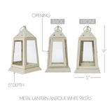 Metal Lantern Antique White Tealight Holder 9"-Lange General Store