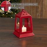 Metal Lantern Barn Red Tealight Holder 7x4.5x4.5-Lange General Store