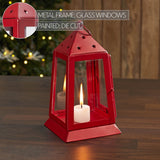 Metal Lantern Barn Red Tealight Holder 9x5x5-Lange General Store