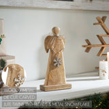 Metal Snowflake Natural Wooden Angel