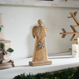 Metal Snowflake Natural Wooden Angel
