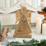 Metal Star Natural Wooden Angel-Lange General Store