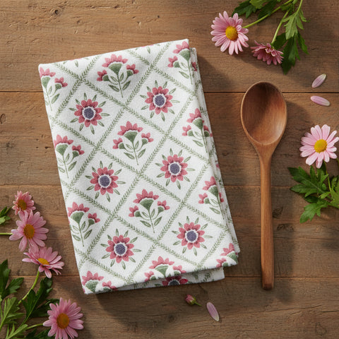 Mulberry Bloom Block Print Terry Towel