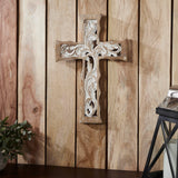 Natural & Distressed White Wooden Cross Wall Hanging-Lange General Store