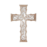 Natural & Distressed White Wooden Cross Wall Hanging-Lange General Store