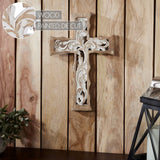 Natural & Distressed White Wooden Cross Wall Hanging-Lange General Store