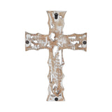 Natural & Distressed White Wooden Cross Wall Hanging-Lange General Store