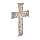 Natural & Distressed White Wooden Cross Wall Hanging-Lange General Store