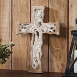 Natural & Distressed White Wooden Cross Wall Hanging-Lange General Store