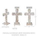 Natural & Distressed White Wooden Cross w/ Rosette Center & Base-Lange General Store