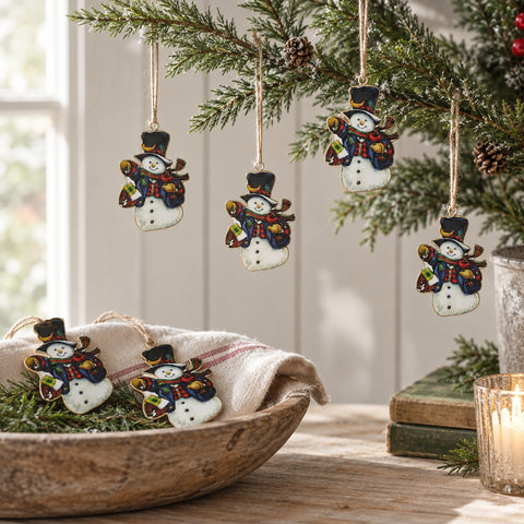 Nature's Snowman Metal Ornament Set of 6