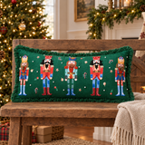 Nutcracker Green Fringed Pillow in a Christmas setting