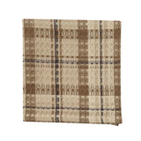 Tinderbox Brown Plaid Dishcloth flat lay on white background showing full 13"×13" waffle weave cotton square in tinderbox brown, oatmeal and espresso plaid — sold as a set of 3