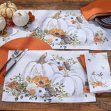 White Pumpkins And Poppies Fall Table Runner 36"