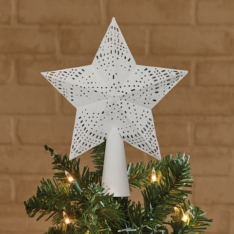 Punched Metal 5 Point Star Tree Topper White-Lange General Store