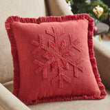 Red Snowflake Stone Washed Fringed Pillow-Lange General Store