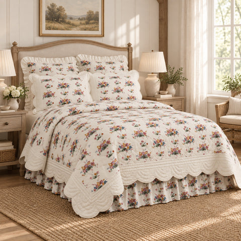 Roselynn Cottage Floral Scalloped Quilt