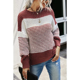 Rust Color Block Knit Long Sleeve Sweater-Lange General Store