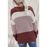 Rust Color Block Knit Long Sleeve Sweater-Lange General Store
