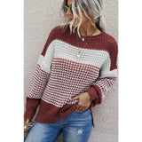 Rust Color Block Knit Long Sleeve Sweater-Lange General Store