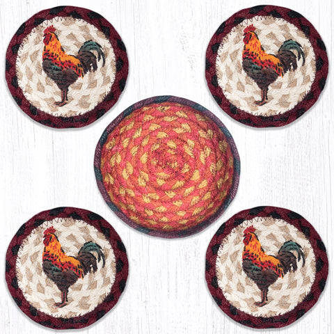 Rustic Rooster Braided Coaster Set-Lange General Store