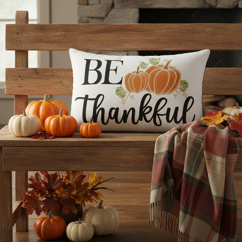 Sable Ann Buffalo Check Be Thankful Pumpkin Pillow