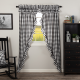 Annie Black Buffalo Check Ruffled Long Prairie Curtains-Lange General Store