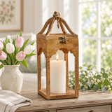 Scalloped Wood Lantern in a square spring lifestyle setting