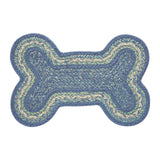 Sea Glass Dog Bone Braided Waterproof Rug Mat – Small – Waterproof Dog Feeding Mat – Soft Steel Blue, Creme