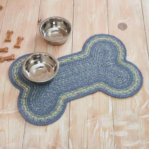 Sea Glass Dog Bone Braided Waterproof Rug Mat – Medium 15x23 – Soft Steel Blue, Sea Glass, Creme